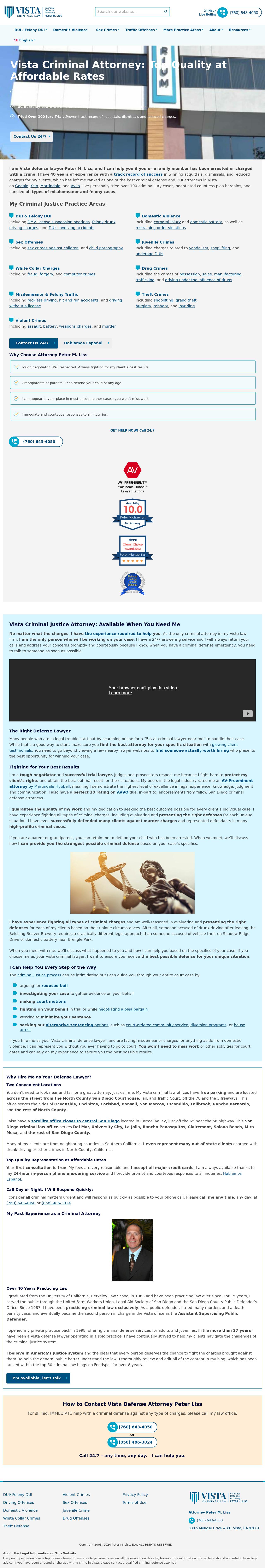 Peter M. Liss, Criminal Defense Attorney - Vista CA Lawyers